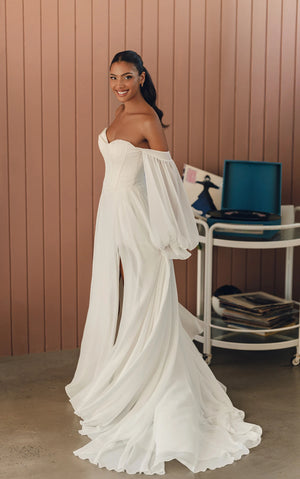 SY8244 - A-Line Wedding Dress with 3D Floral Appliqué Neckline