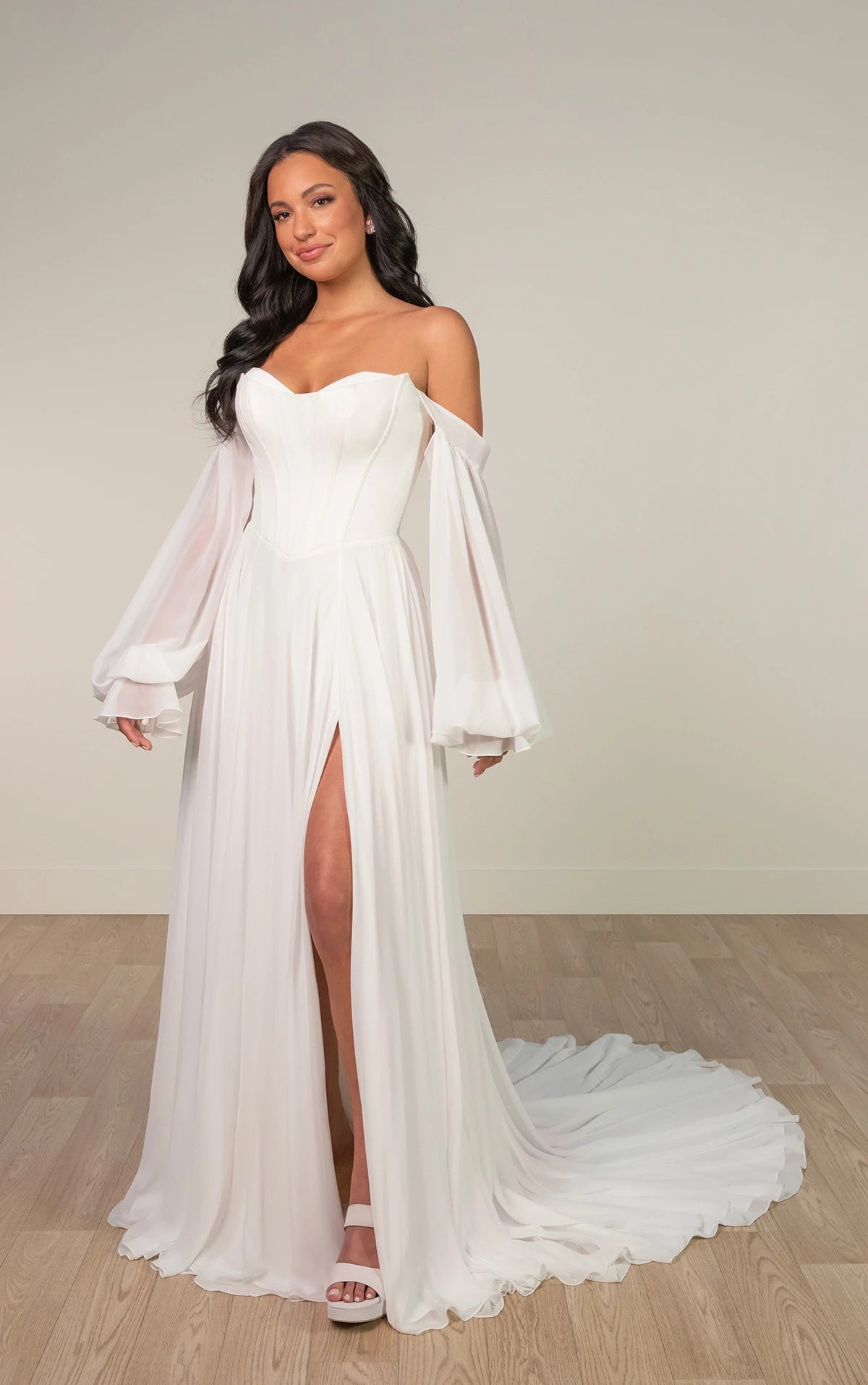 SY8244 - A-Line Wedding Dress with 3D Floral Appliqué Neckline