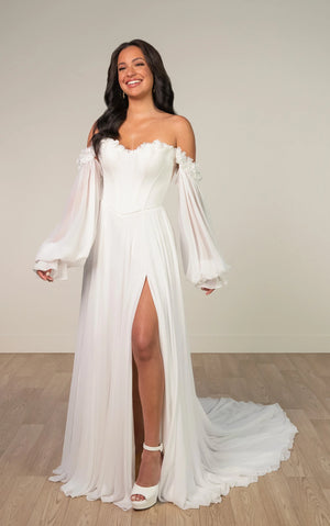 SY8244 - A-Line Wedding Dress with 3D Floral Appliqué Neckline