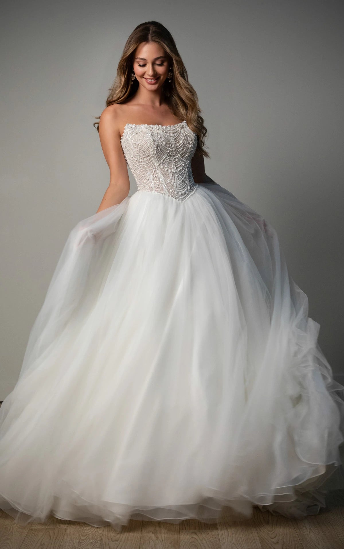 SY8312 - Strapless Pearl-Beaded Corset Ballgown with Frothy Tulle Skirt