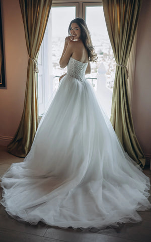 SY8312 - Strapless Pearl-Beaded Corset Ballgown with Frothy Tulle Skirt