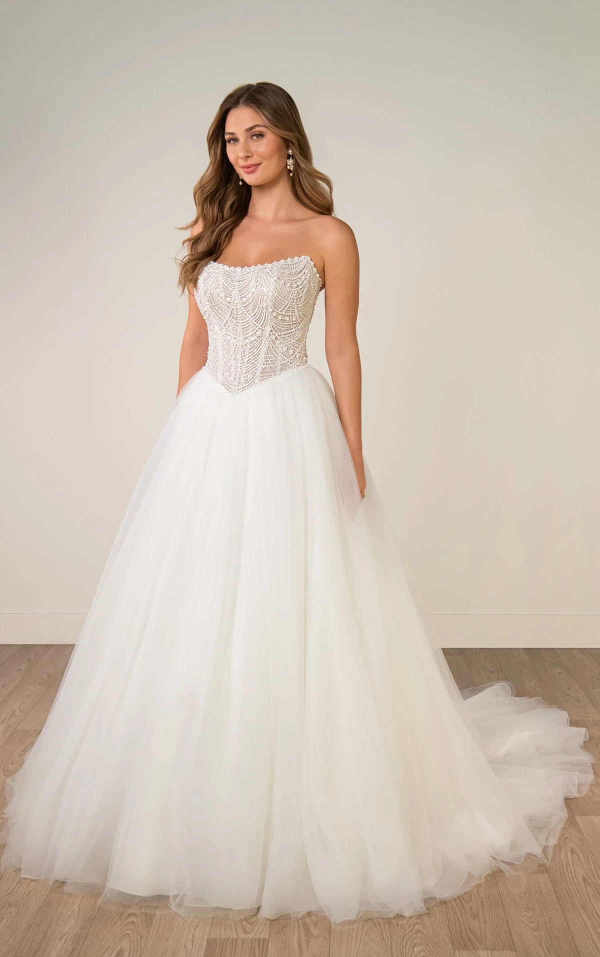 SY8312 - Strapless Pearl-Beaded Corset Ballgown with Frothy Tulle Skirt