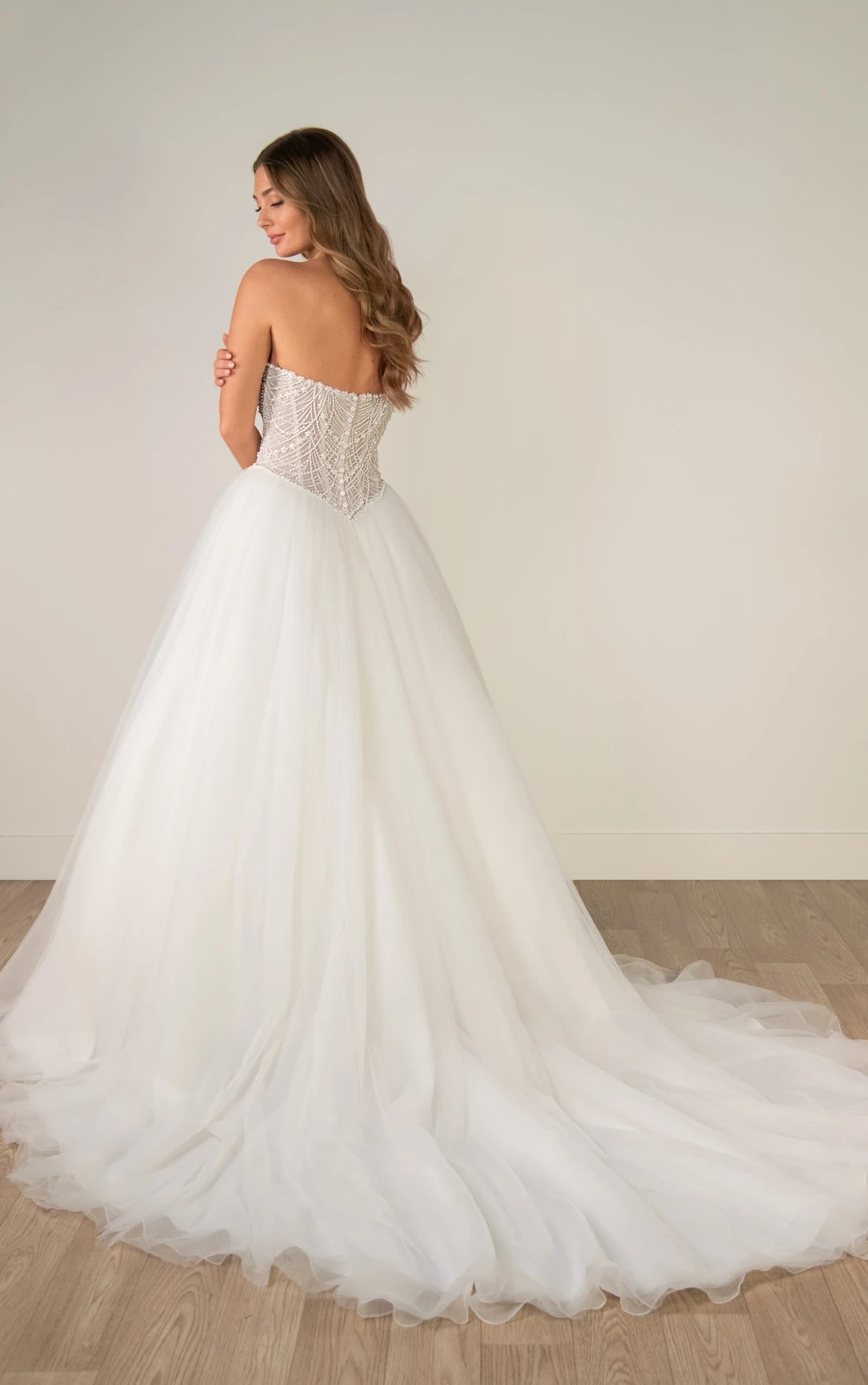 SY8312 - Strapless Pearl-Beaded Corset Ballgown with Frothy Tulle Skirt