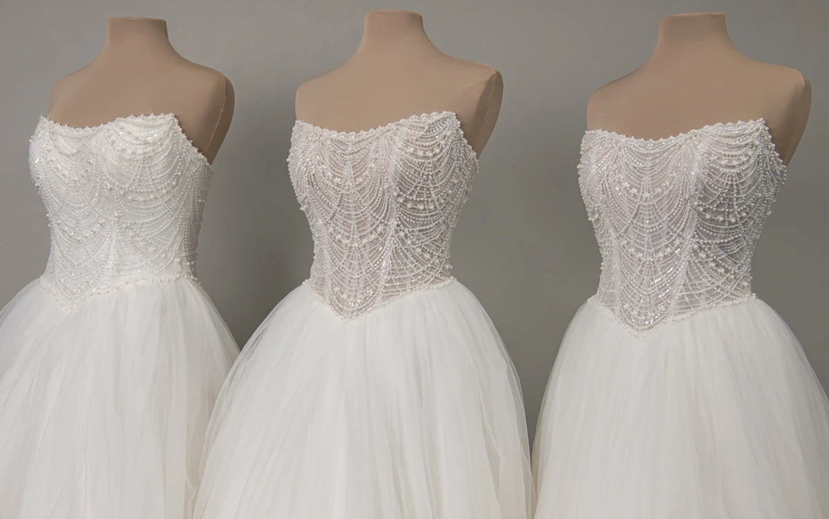 SY8312 - Strapless Pearl-Beaded Corset Ballgown with Frothy Tulle Skirt