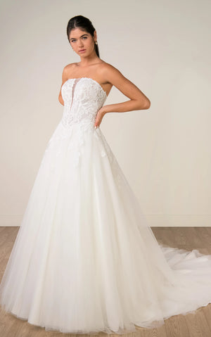 SY8324 - Lace and Tulle A-Line Wedding Gown with Plunge Neckline and Removable High-Neck Topper