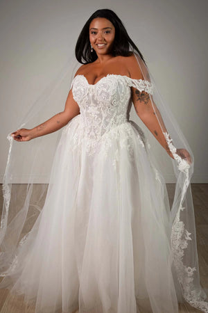 SY8345 -Off-the-Shoulder Lace and Tulle A-Line Wedding Gown with Detachable Floral Straps