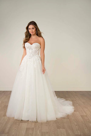 SY8345 -Off-the-Shoulder Lace and Tulle A-Line Wedding Gown with Detachable Floral Straps