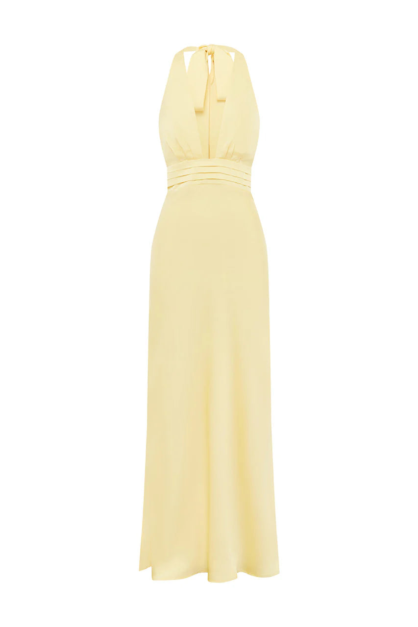 SYLVIE PLUNGE V-NECK MAXI DRESS BUTTERMILK