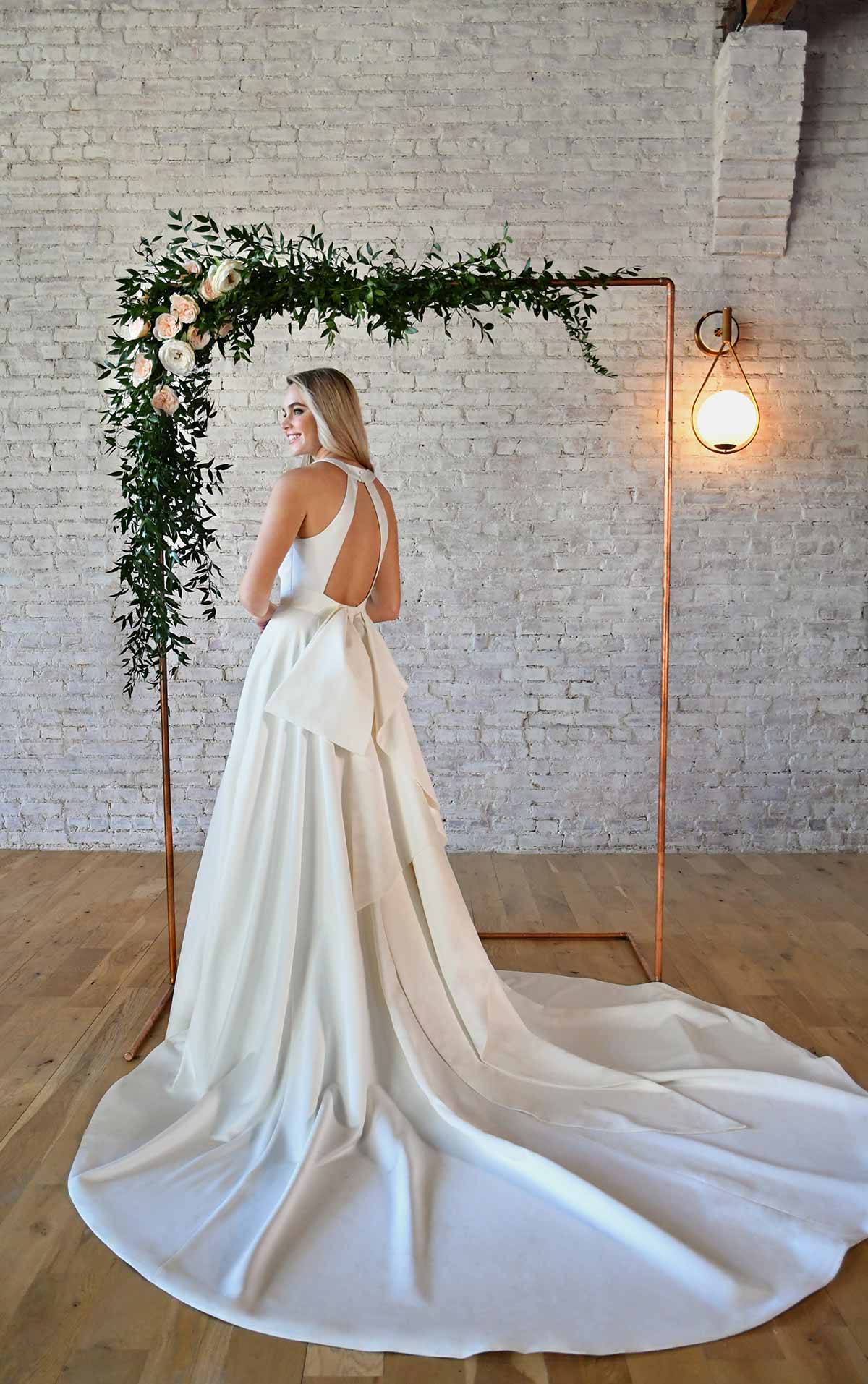 7341 Simple Wedding Gown with Keyhole Back Bow Love Lace Boutique