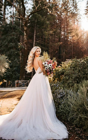 7340 - V-Neckline Wedding Dress with Floral Details