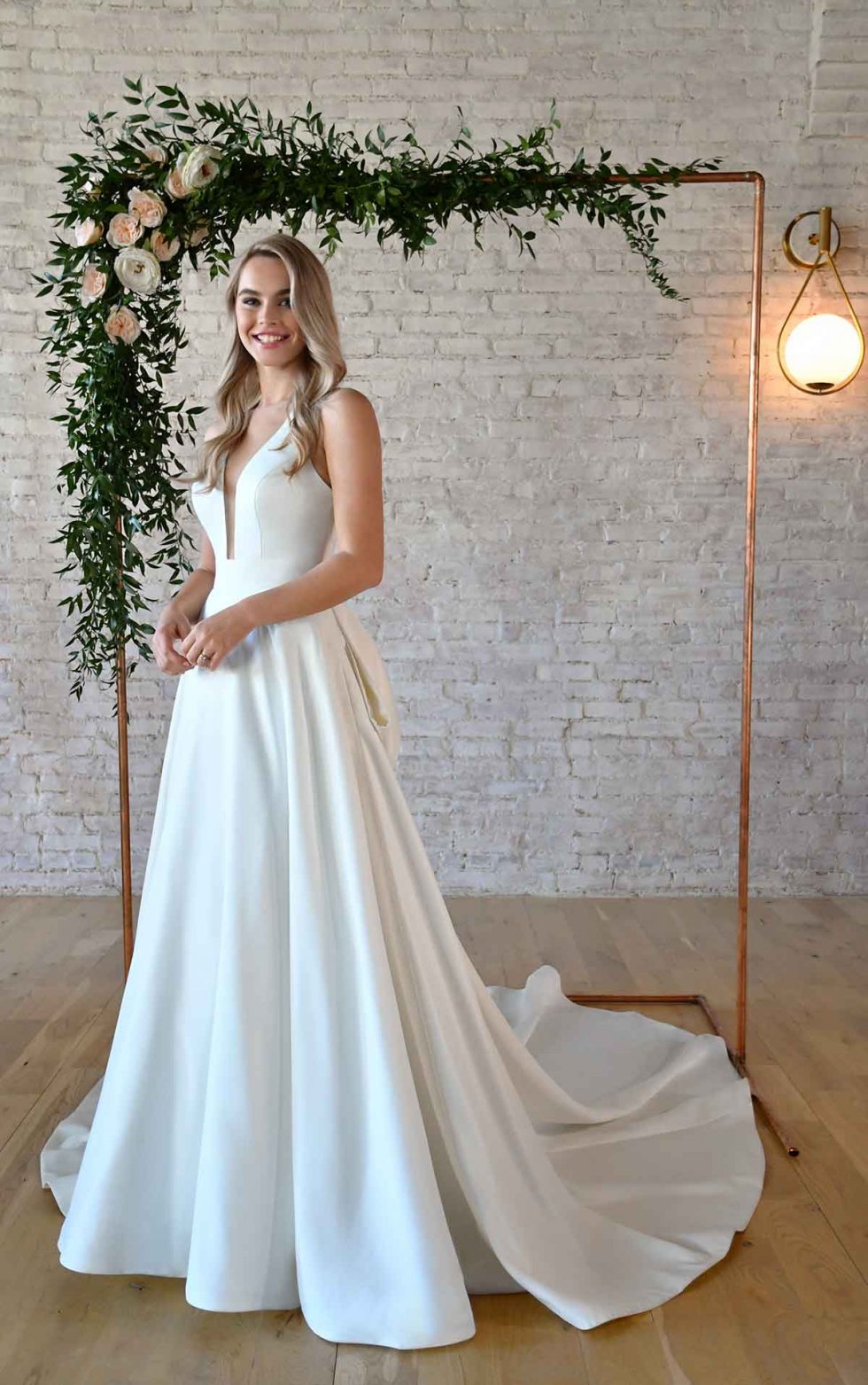 7341 - Simple Wedding Gown with Keyhole Back & Bow