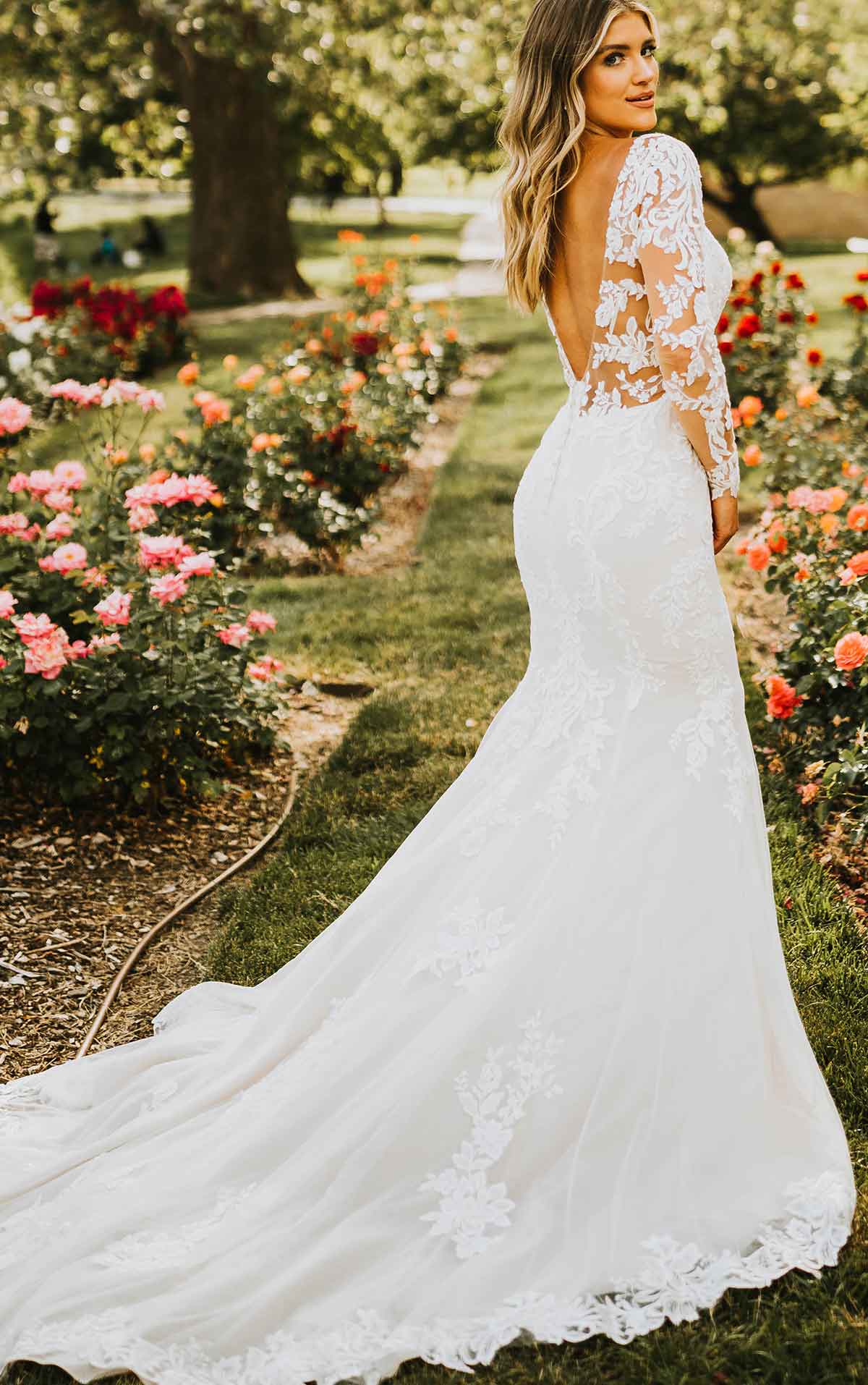 7420 - Sexy Long-Sleeve Lace Wedding Dress with Cutouts and Full