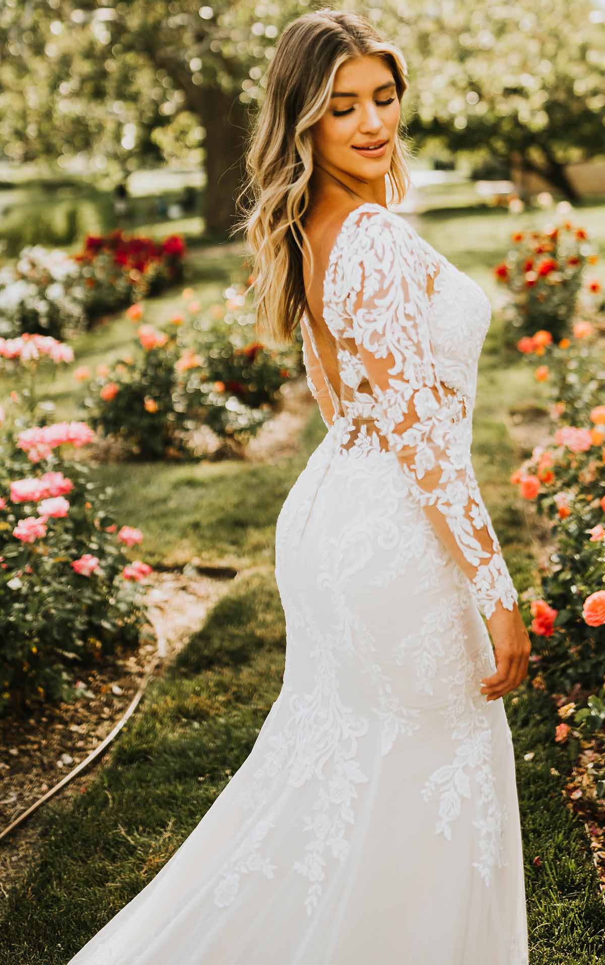 7420 - Sexy Long-Sleeve Lace Wedding Dress with Cutouts and Full Train -  Love & Lace Boutique