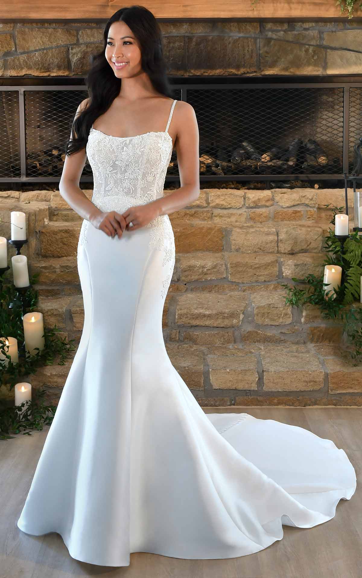 7474 - Sparkling Beaded Wedding Dress with Simple Contour Seamed Skirt