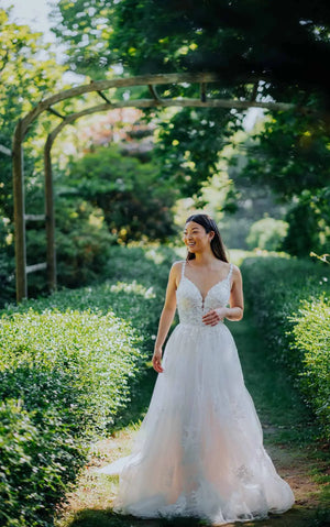 7492 - Romantic A-line Wedding Dress with Lace Straps