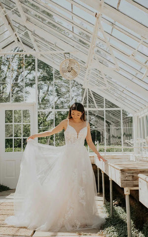 7492 - Romantic A-line Wedding Dress with Lace Straps