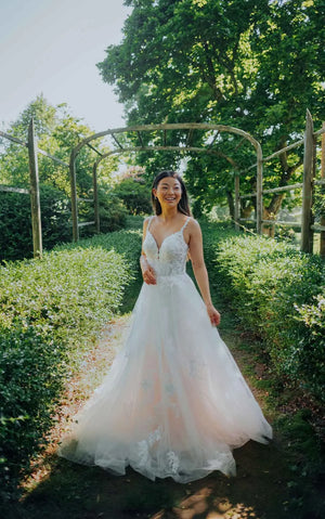 7492 - Romantic A-line Wedding Dress with Lace Straps