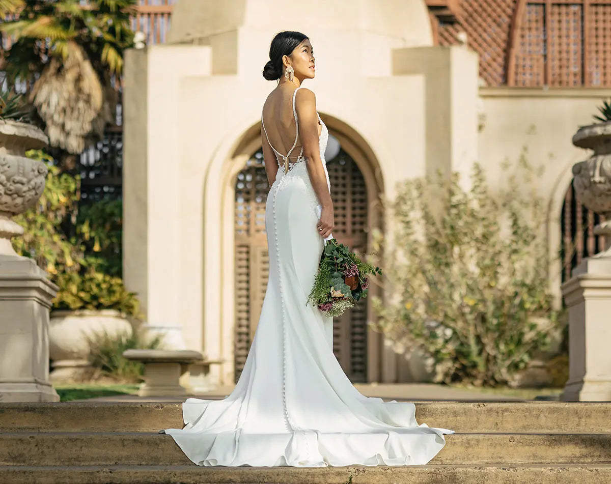 7531 - Sleek Lace Column Wedding Dress With Beaded Back Detail Love & Lace Boutique 7531 - Sleek Lace Column Wedding Dress With Beaded Back Detail Love & Lace Boutique