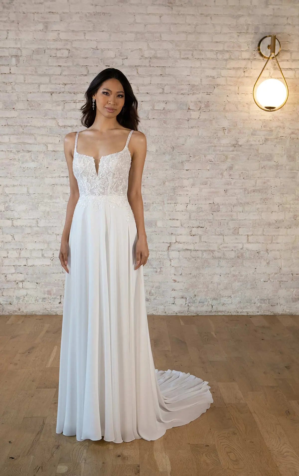 7579 Sexy Lace Plus Size A line Wedding Dress with Spaghetti
