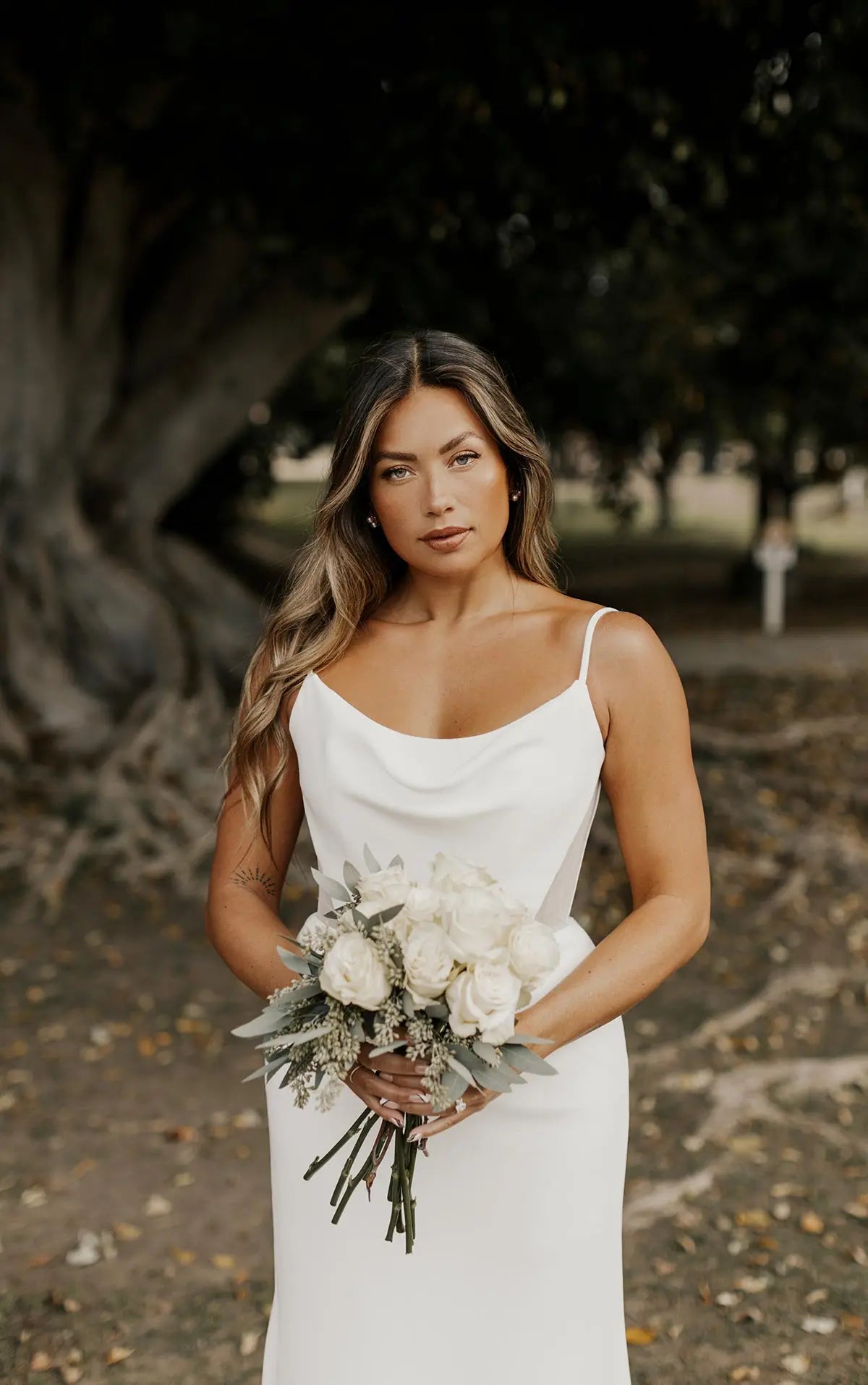 7582 - Sleek & Modern Column Wedding Dress with Cowl Neckline