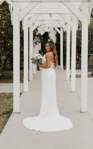 7582 - Sleek & Modern Column Wedding Dress with Cowl Neckline