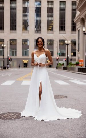 7585 - Simple A-line Wedding Dress with Sexy Side Slit