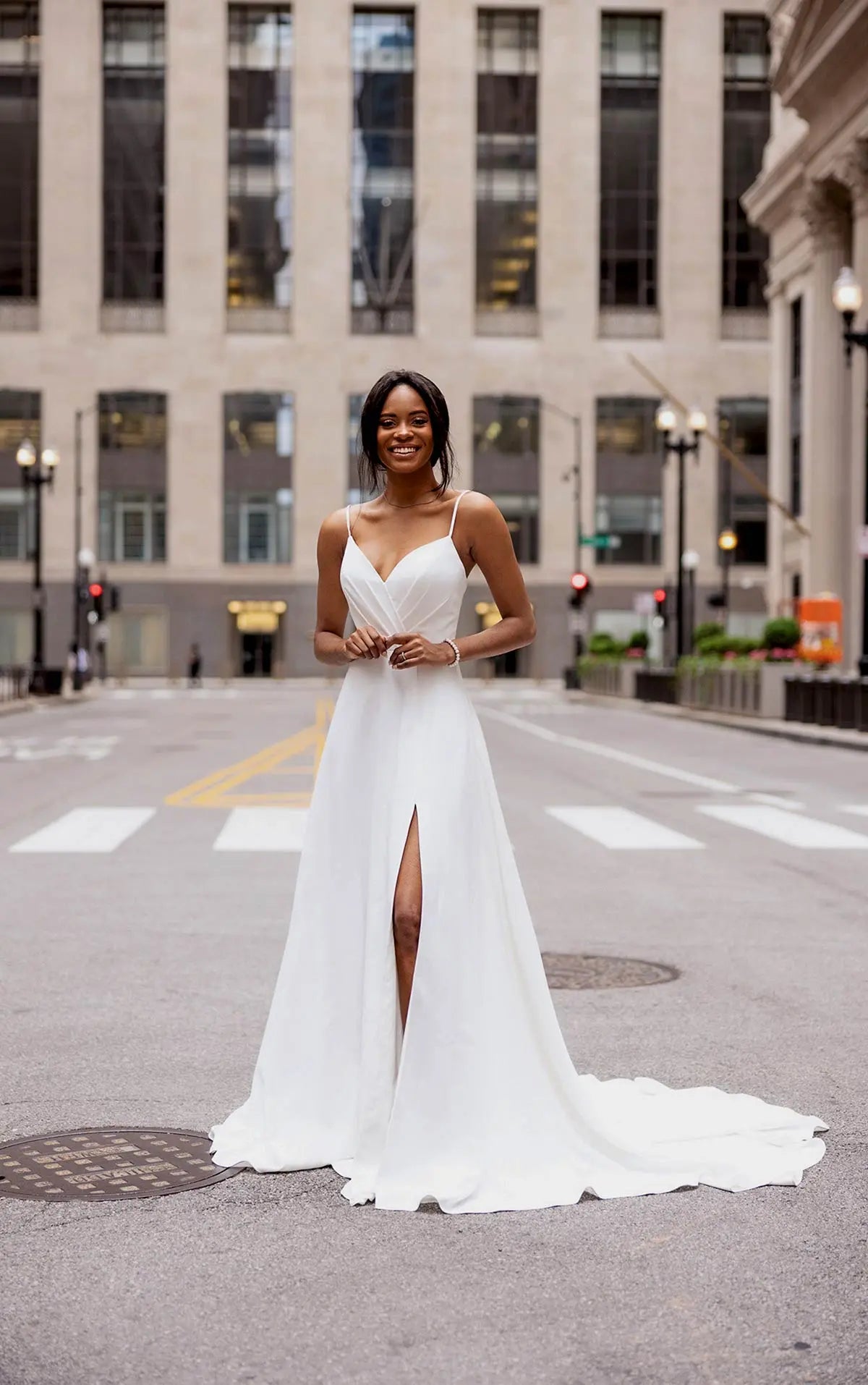 7585 Simple A line Wedding Dress with Sexy Side Slit Love