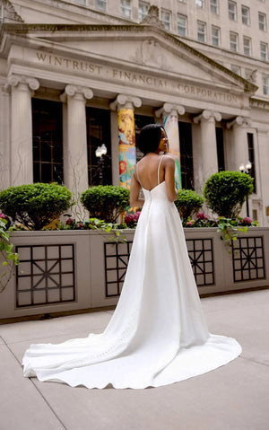 7585 - Simple A-line Wedding Dress with Sexy Side Slit