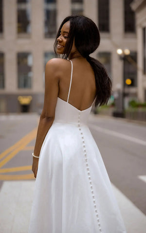 7585 - Simple A-line Wedding Dress with Sexy Side Slit