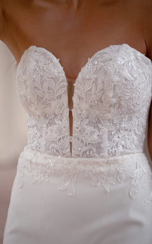 7597 - SEXY STRAPLESS WEDDING DRESS WITH PLUNGING NECKLINE