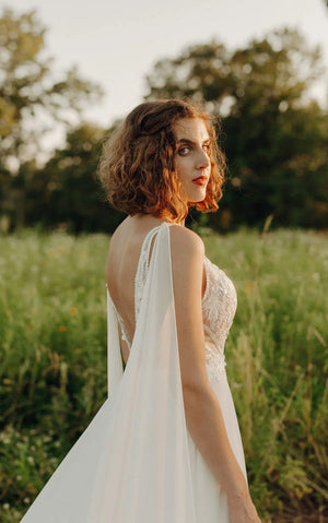 7609 - Romantic A-line Wedding Dress with Detachable Train