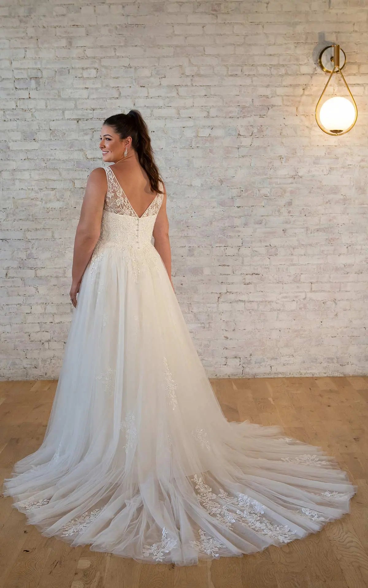 7616+ - Ethereal Lace Plus Size A-line Wedding Dress with Plunging Nec -  Love & Lace Boutique