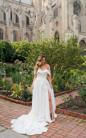 7644 - Dramatic A-line Wedding Dress with Off-the-shoulder Straps